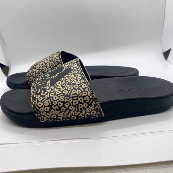 Adidas Adilette Comfort Slides black white unisex womens sz 6 - Picture 2 of 7